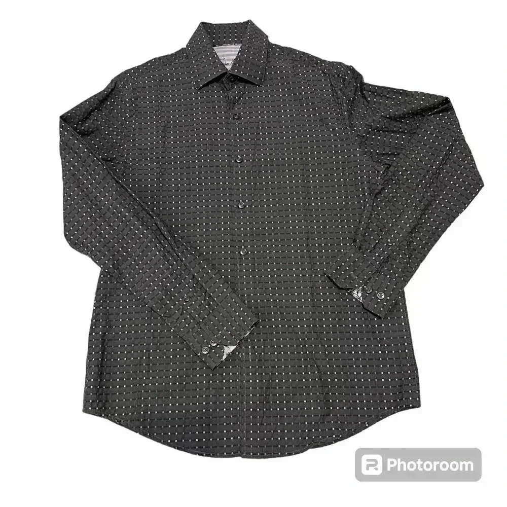 Tasso Elba, Mans shirt,played gray long sleeve casual Size S,  14- 14 1/2